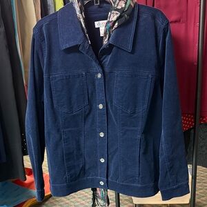 Denim & Co. Velveteen Button Front Long-Sleeve Jean Jacket 4 pocket dark blue XL